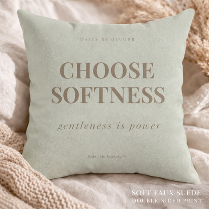 Light green pillow with text on a soft background