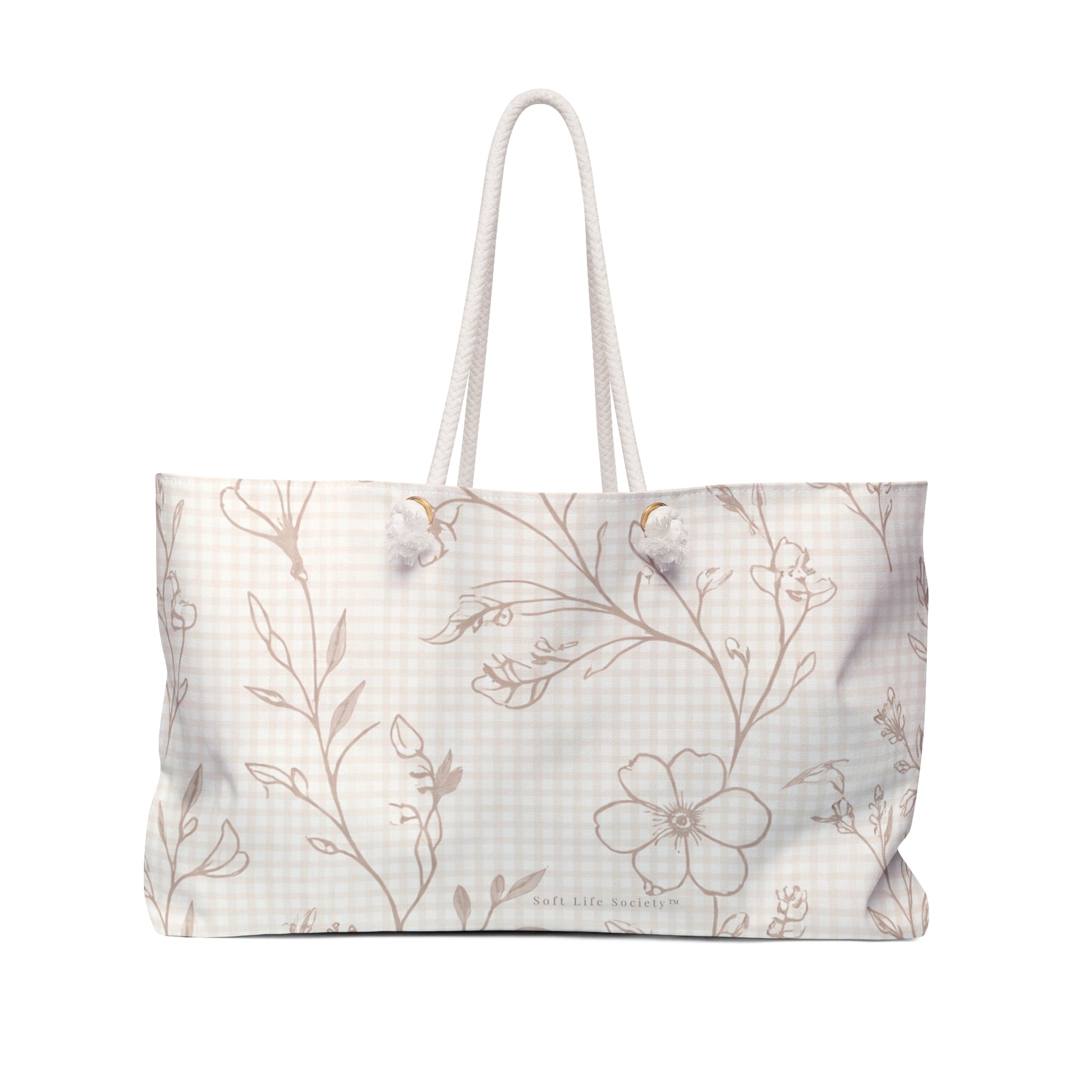 Tote bag with floral pattern on a white background