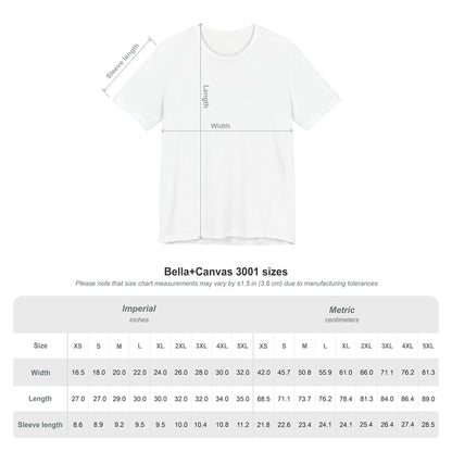 Bella Canvas 3001 size chart unisex t-shirt sizing guide measurements
