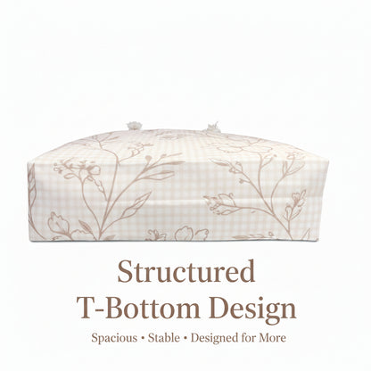 White floral-patterned T-bottom design on a white background