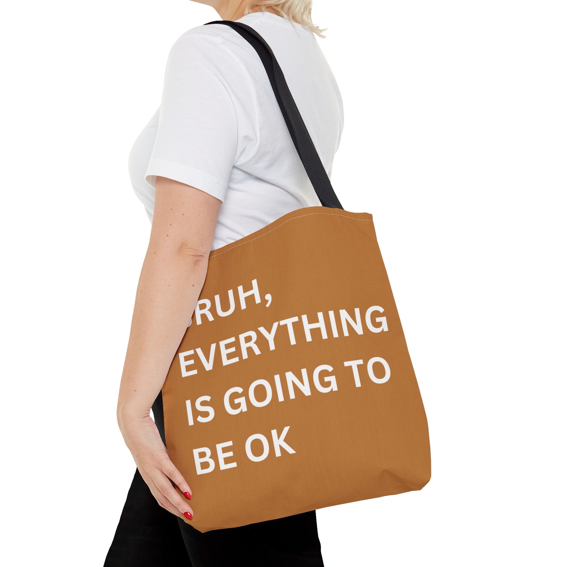 Close-up of a person carrying the minimalist tote bag, highlighting the motivational message in a clean and simple style.