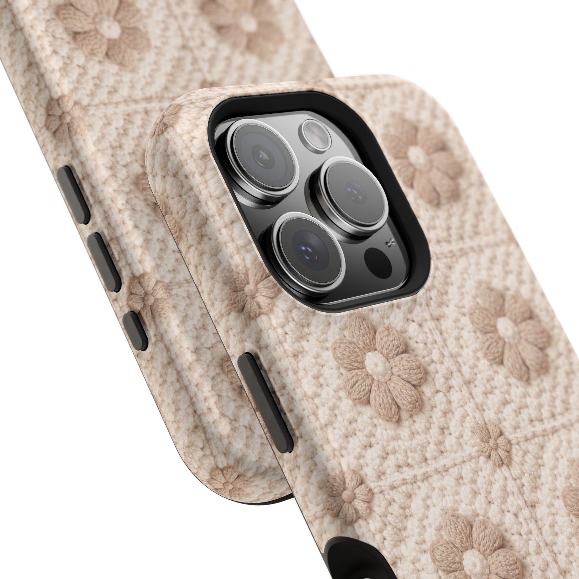Phone case with floral pattern and textured surface