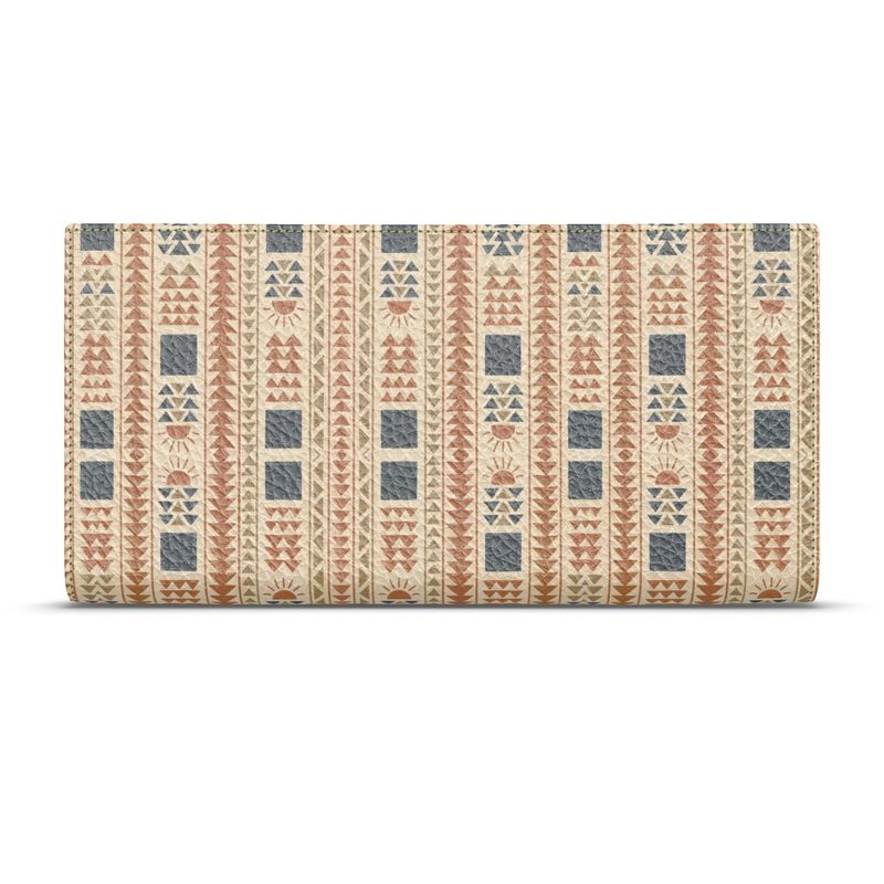 Amara Heritage Microprint™ designer travel wallet with geometric pattern in warm neutral tones on a white background.