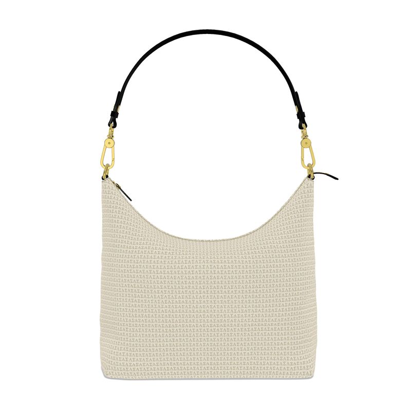 SLS Microprint™ Square Hobo Bag | Designer Cream Leather Shoulder Bag