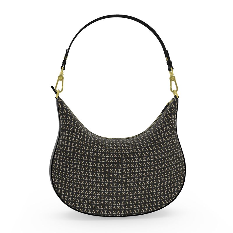 Back view of A black monogram curve hobo bag featuring a couture teddy patch with a signature bow, gold hardware, and a designer-inspired silhouette.