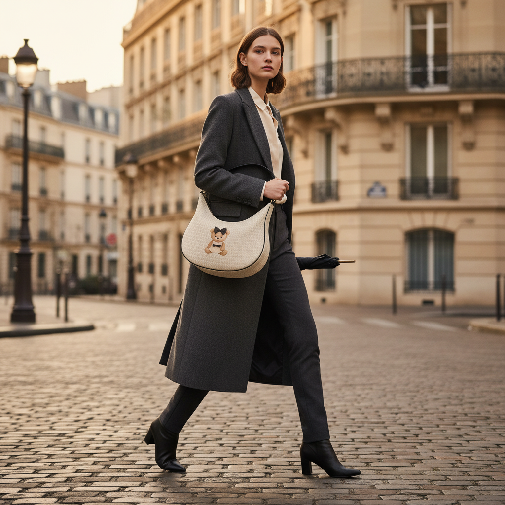 Le Petit Teddy™ Curve Hobo Bag — Creme Monogram