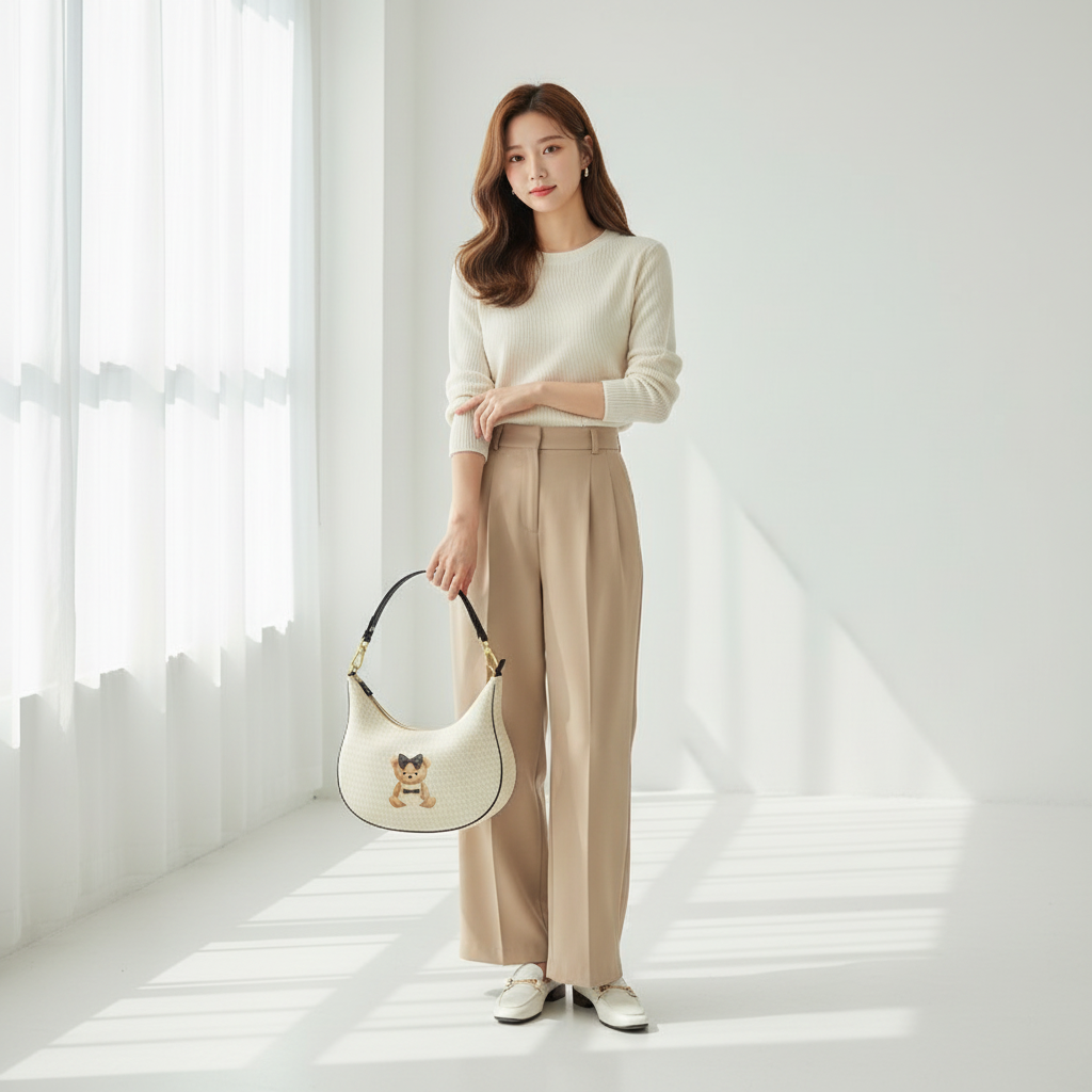 Le Petit Teddy™ Curve Hobo Bag — Creme Monogram