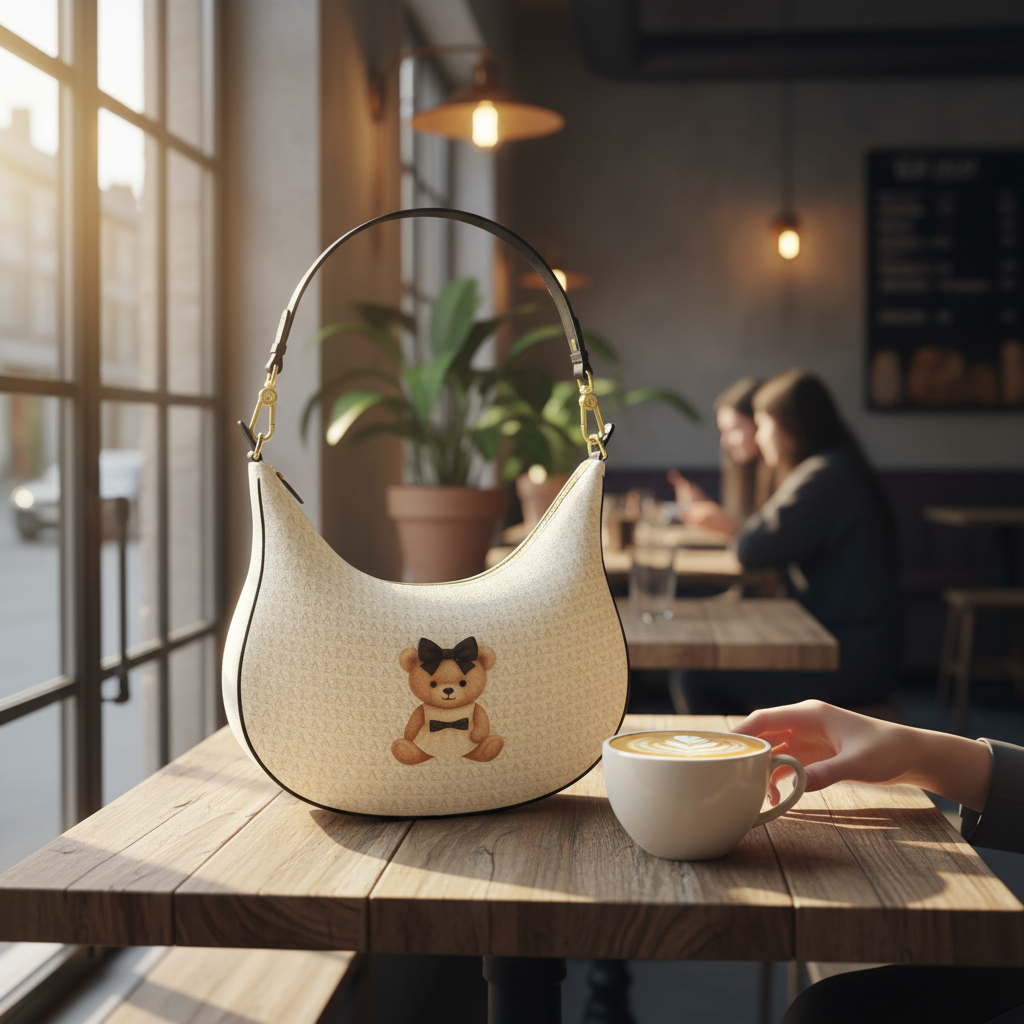 Le Petit Teddy™ Curve Hobo Bag — Creme Monogram