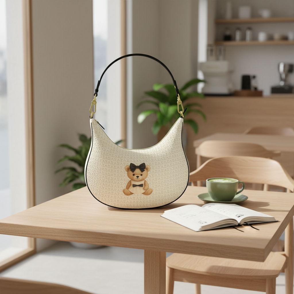 Le Petit Teddy™ Curve Hobo Bag — Creme Monogram