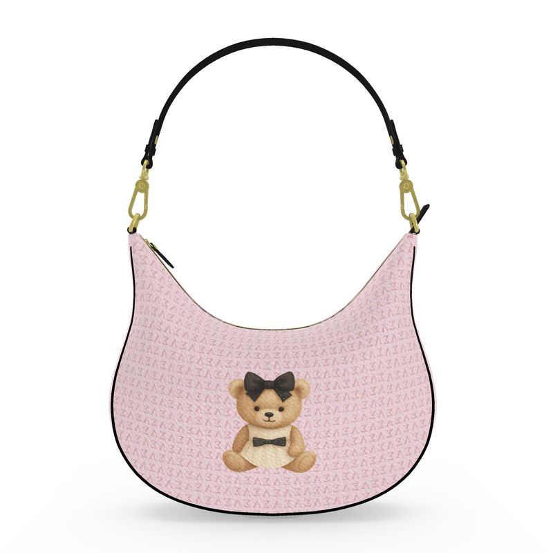 Front angle of the Blush Couture Teddy Curve Hobo showing monogram leather and gold hardware.