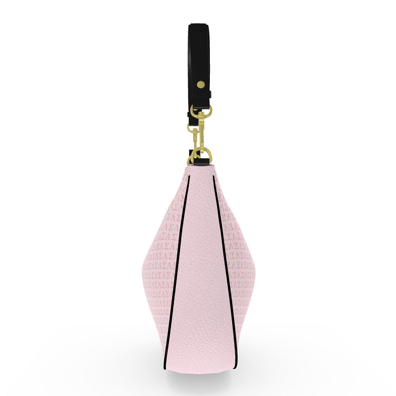 Side profile of the Blush Couture Teddy Curve Hobo highlighting the curved silhouette and gold hardware.