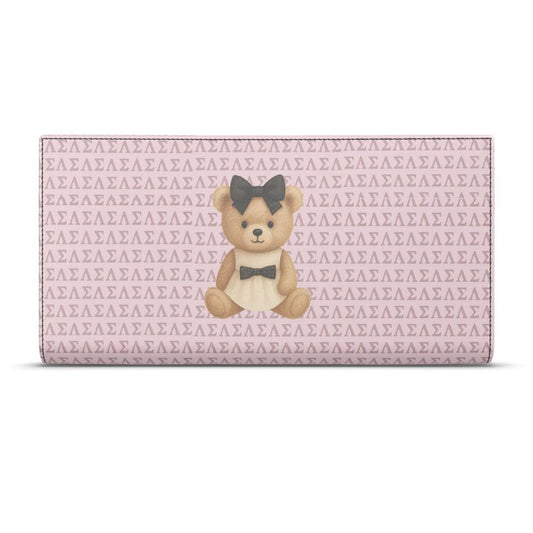 Le Petit Teddy™ Travel Wallet in cream with the SLS Greek-letter microprint and a centered couture teddy emblem