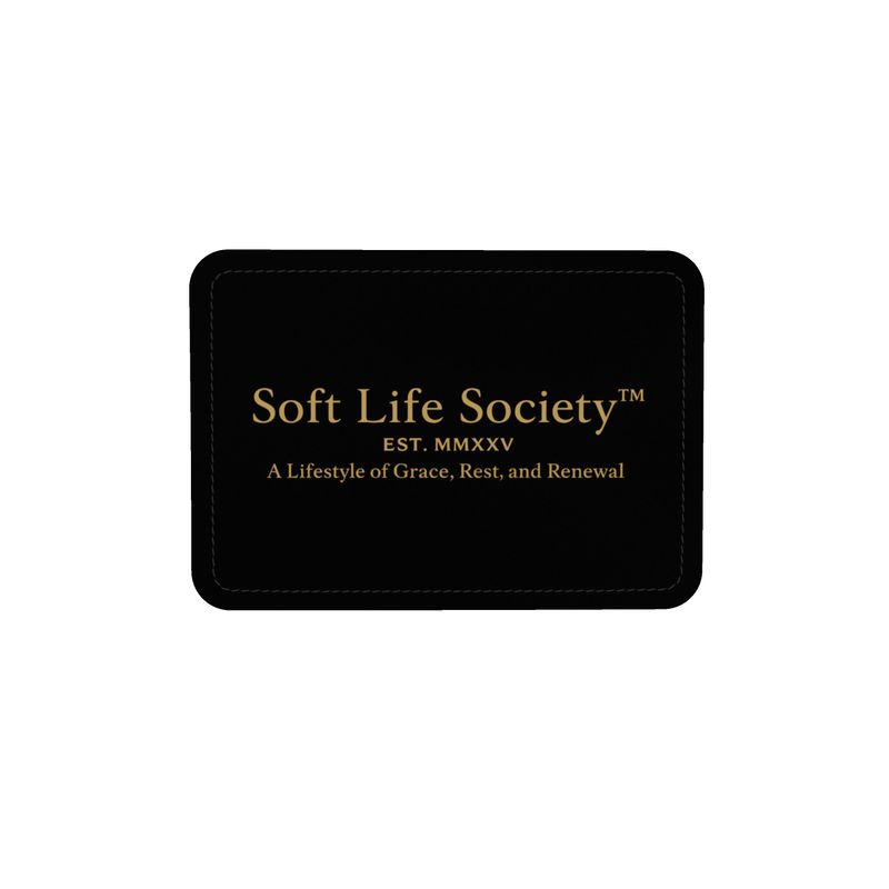 Black label with 'Soft Life Society' text on a white background