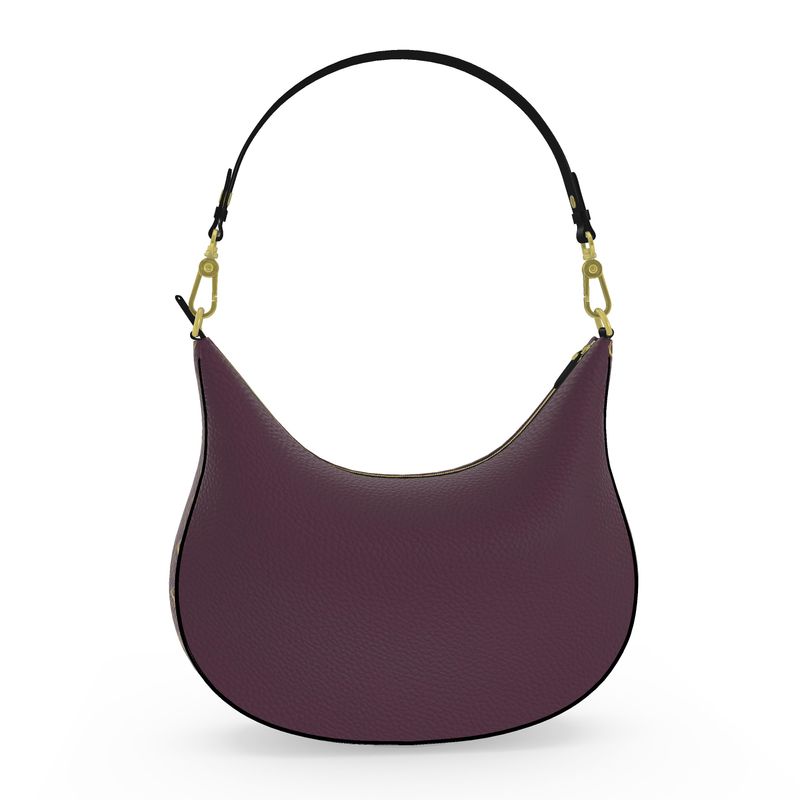 Plum leather SLS hobo bag shown from an alternate angle with smooth curved shape and black strap.