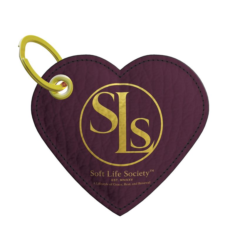 SLS Crest™ Nappa Leather Heart Keychain | Soft Life Society™ Gold
