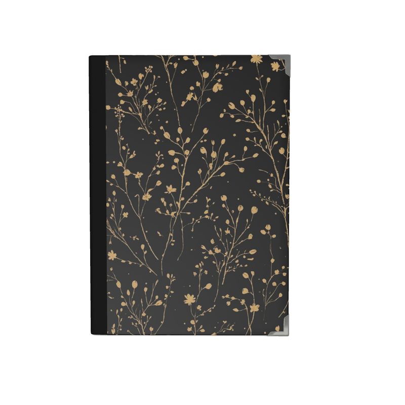 Notebook with floral pattern on a black background
