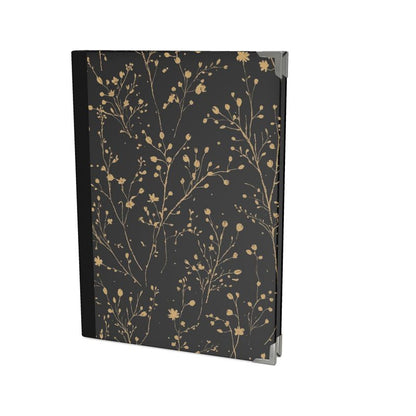 Notebook with floral pattern on a black background