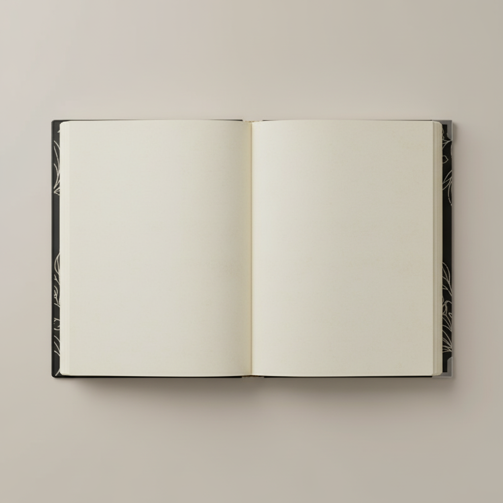 Open notebook with blank pages on a plain background