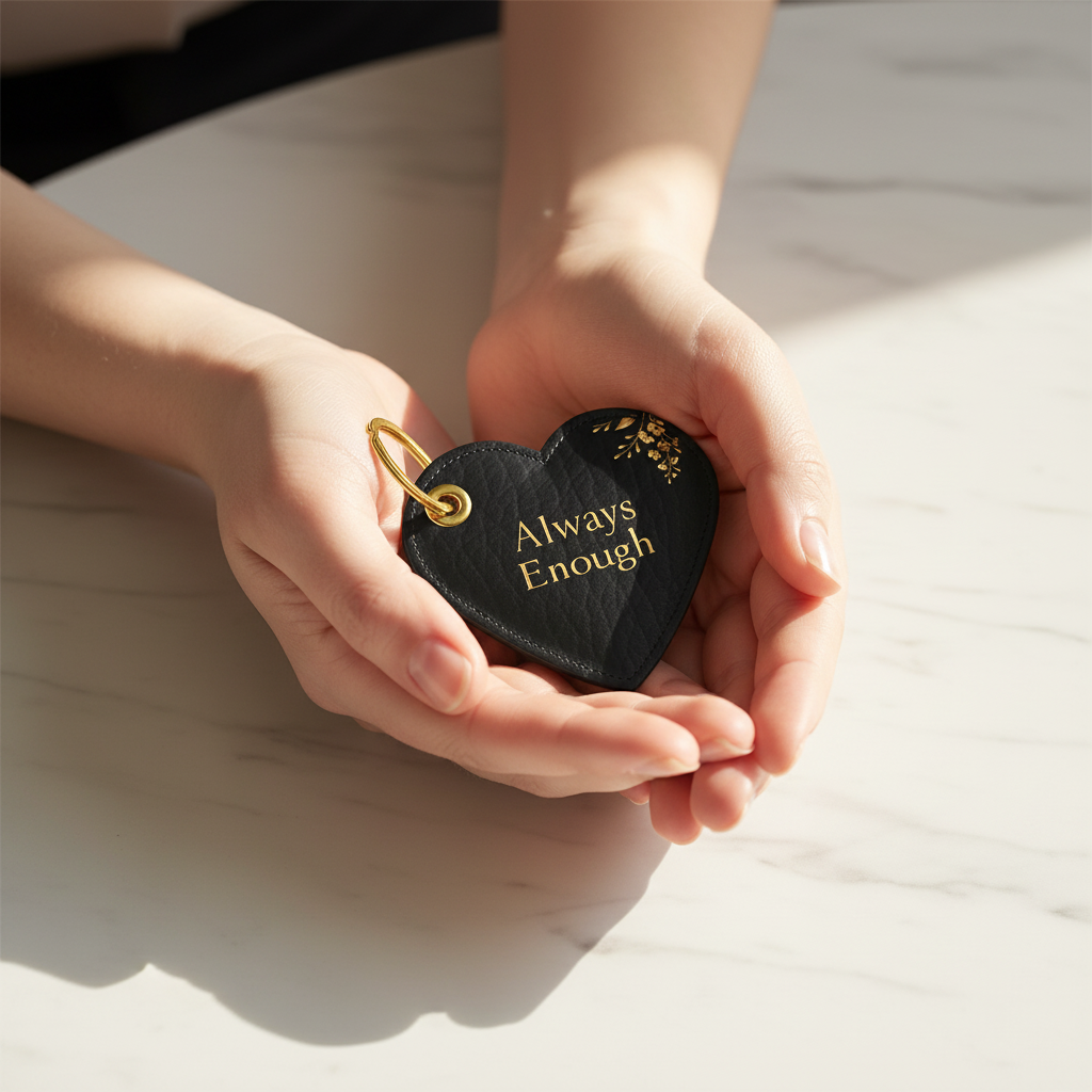 Always Enough, Luxury Leather Heart Keychain | Soft Life Society™