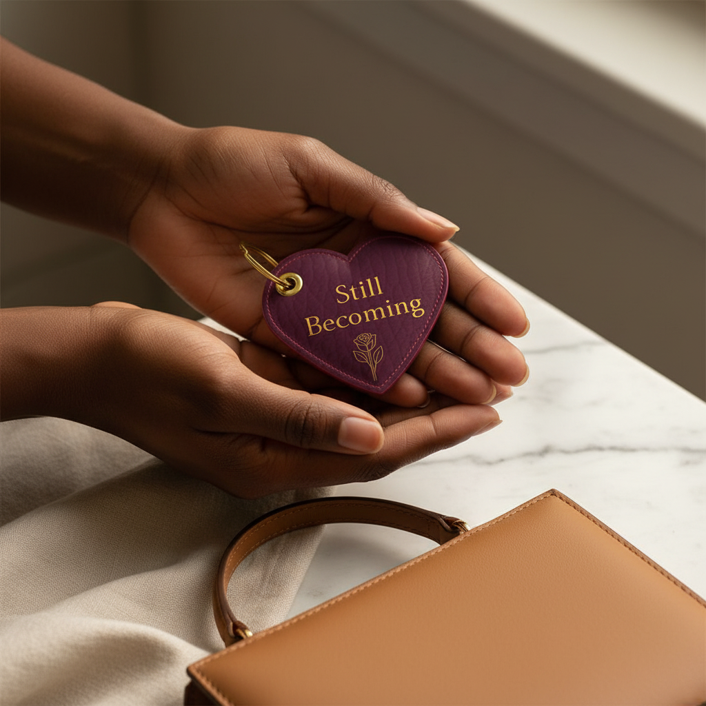 Still Becoming™ Heart Keychain –Wine | Soft Life Society™ Luxury Leather