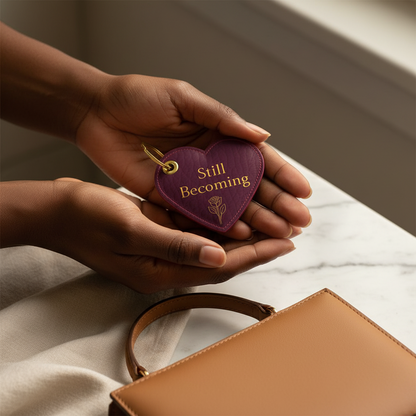 Still Becoming Keychain | Leather Heart Charm (Wine)