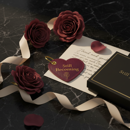 Still Becoming Keychain | Leather Heart Charm (Wine)