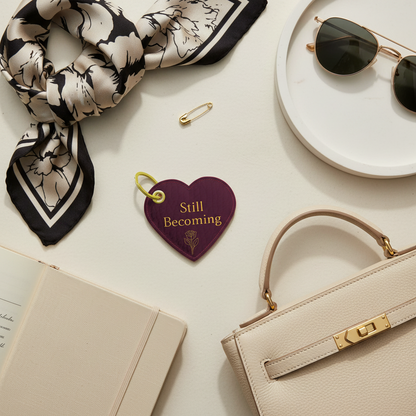 Still Becoming Keychain | Leather Heart Charm (Wine)
