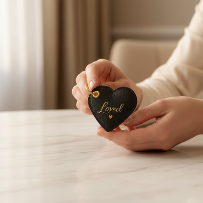 Loved Keychain | Leather Heart Charm (Black)