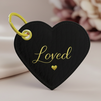 Loved Keychain | Leather Heart Charm (Black)