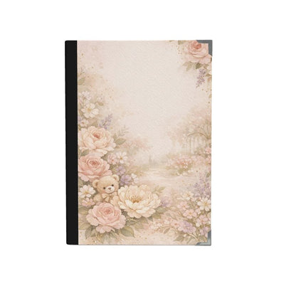 Floral notebook with teddy bear design on a white background
