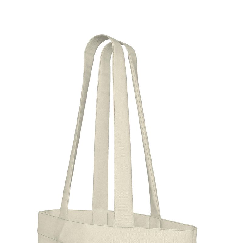 Beige tote bag with straps on a white background