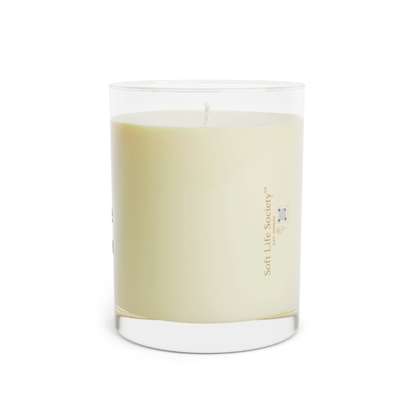 Candle with a Soft Life Society logo on a white background