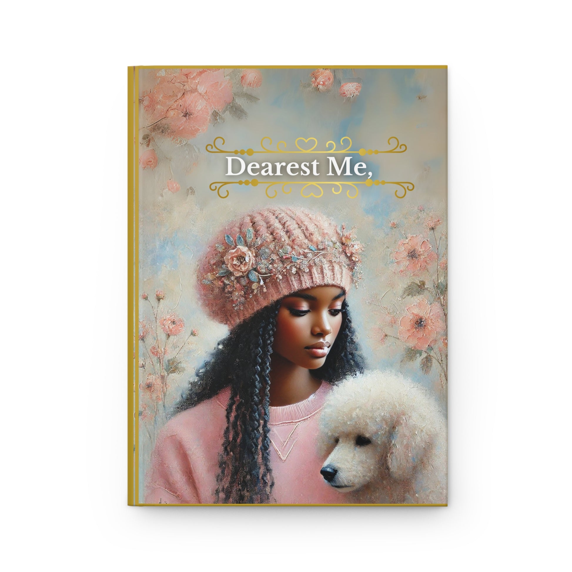 Front cover of the Dearest Me hardcover journal with elegant floral and Afrocentric design
