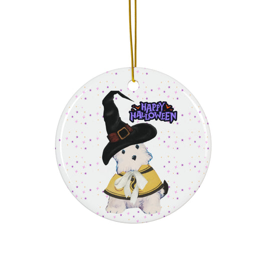 Bitsy the Witch Dog Halloween Ceramic Ornament – Cute and Spooky Holiday Decor