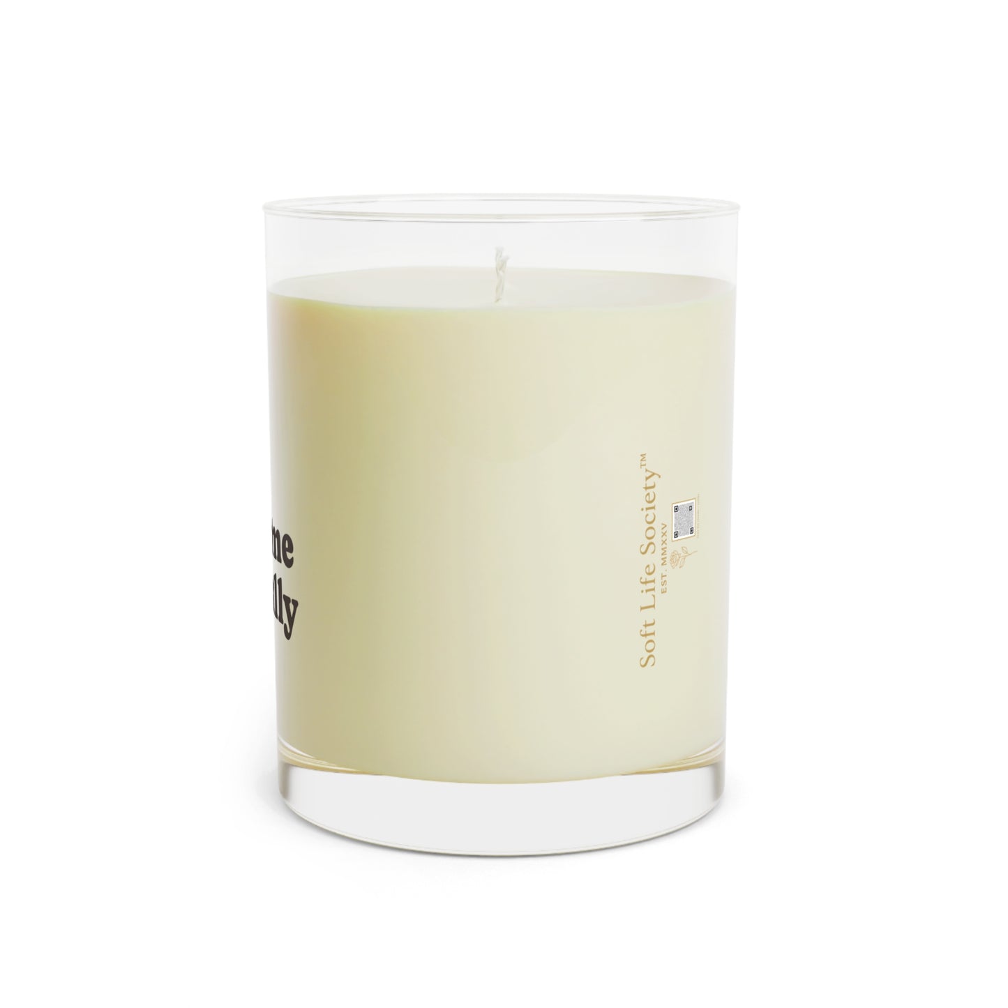 Candle with Soft Life Society logo on a white background