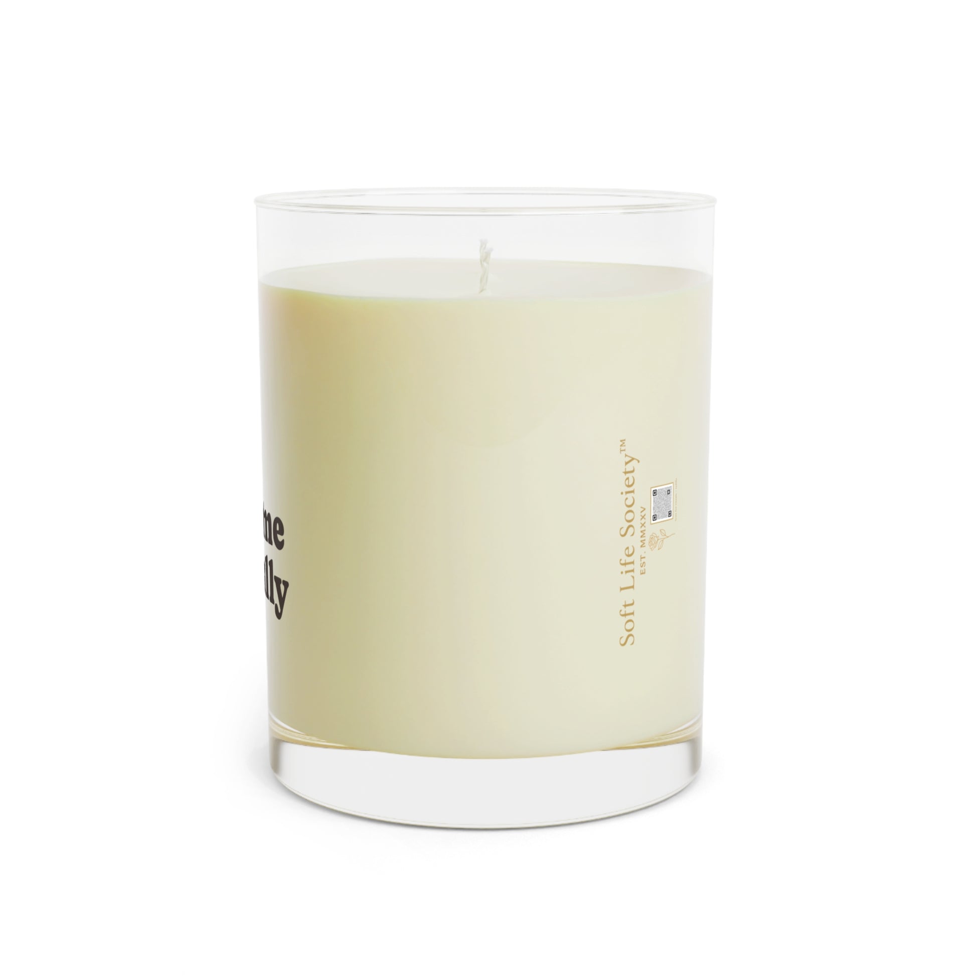 Candle with Soft Life Society logo on a white background