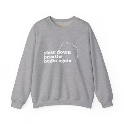 Gray sweatshirt with motivational text on a white background