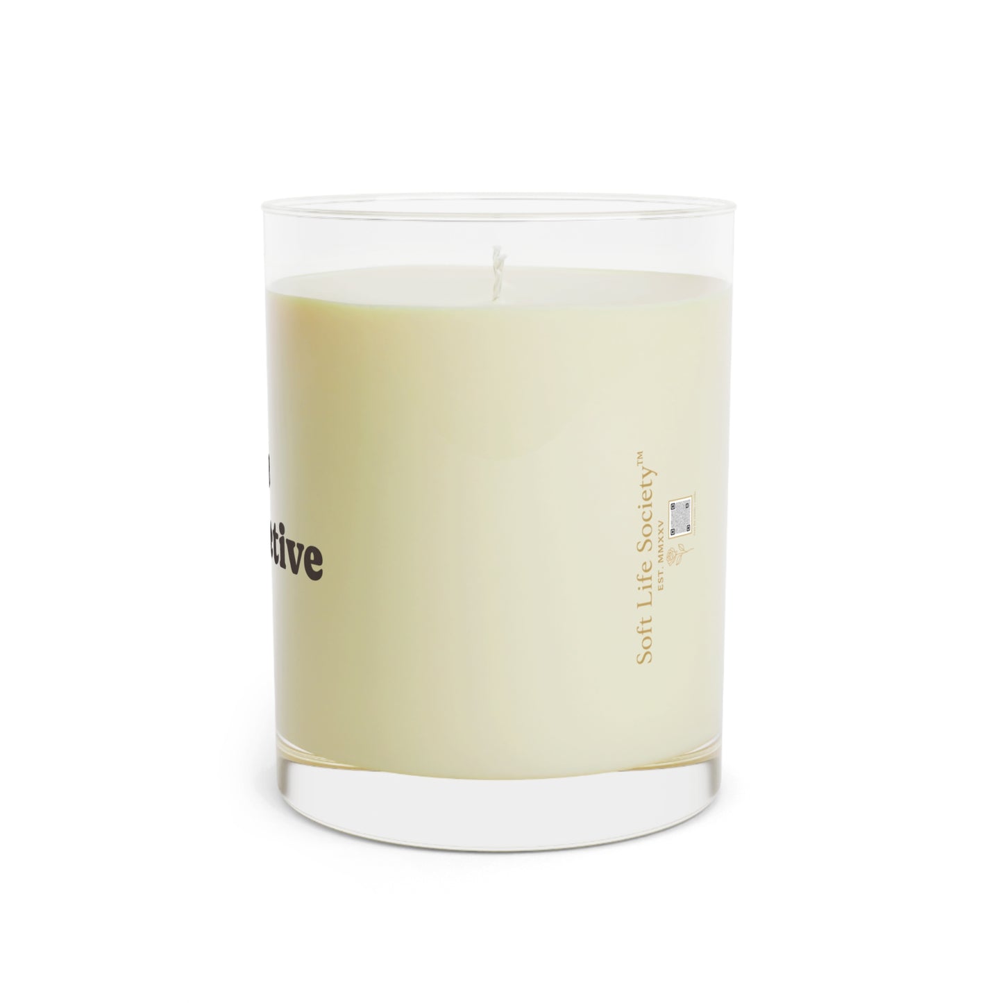 Candle with Soft Life Society logo on a white background