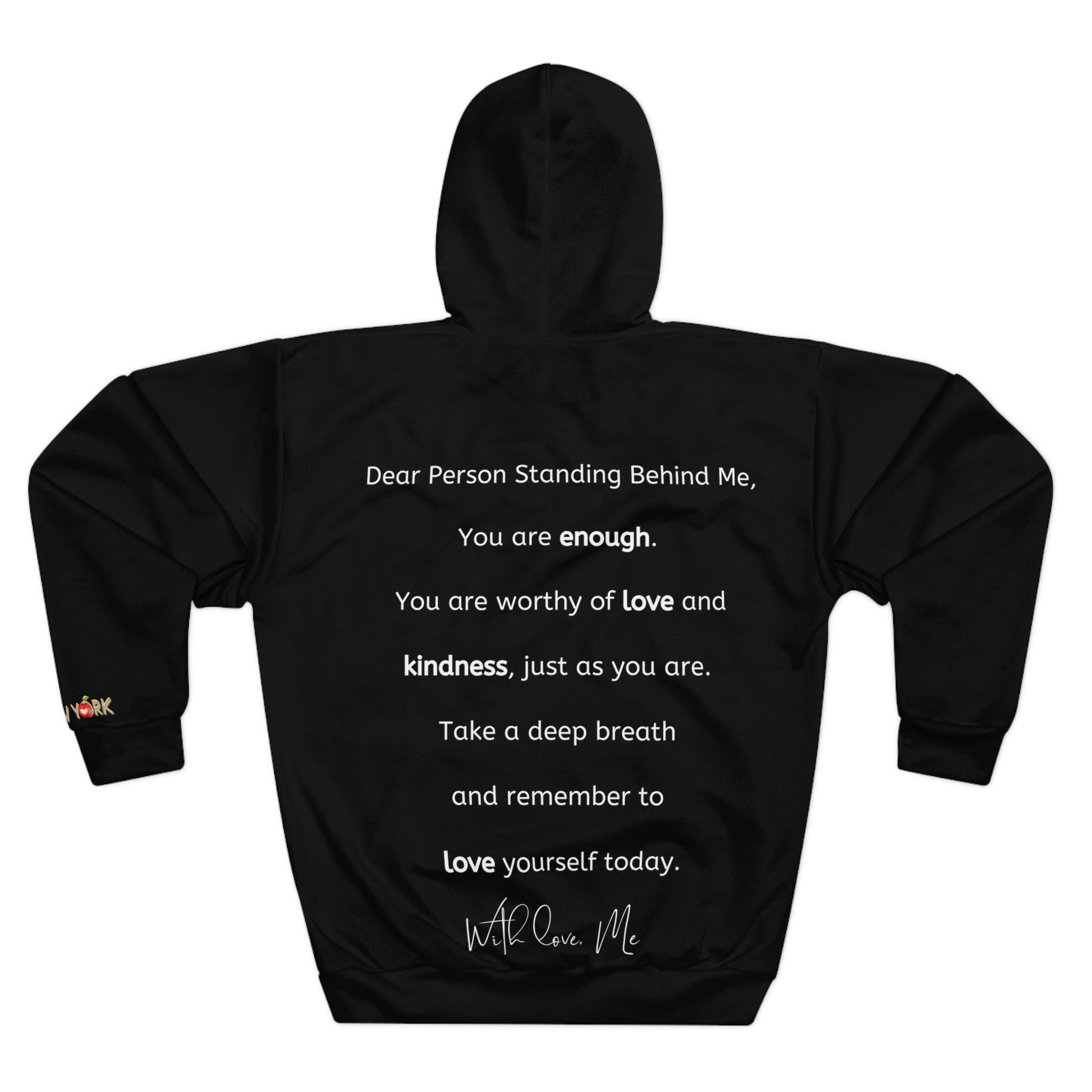 Back view of the hoodie featuring the motivational affirmation.
