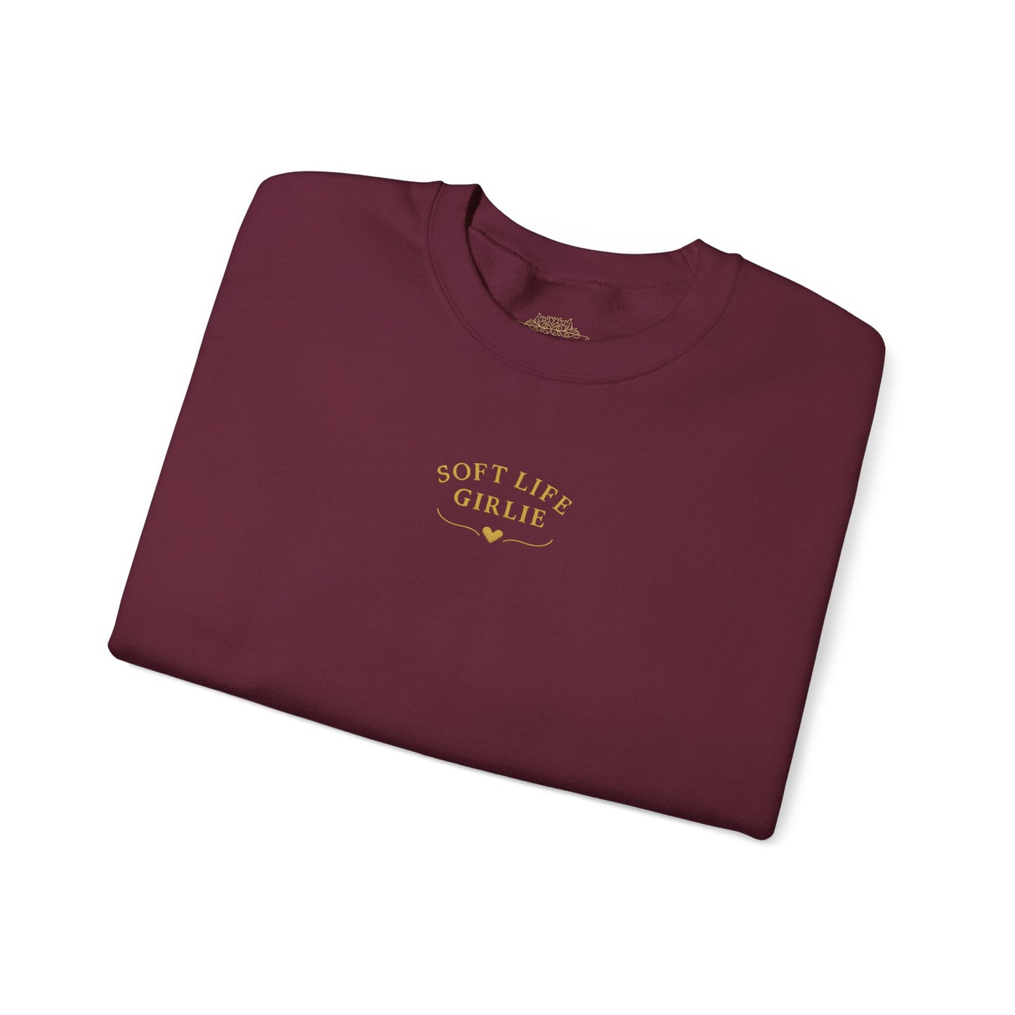 Soft Life Girlie Sweatshirt, Minimal Gold Text Crewneck, Cozy Aesthetic Winter Pullover, Black & Maroon Options | Soft Life Society