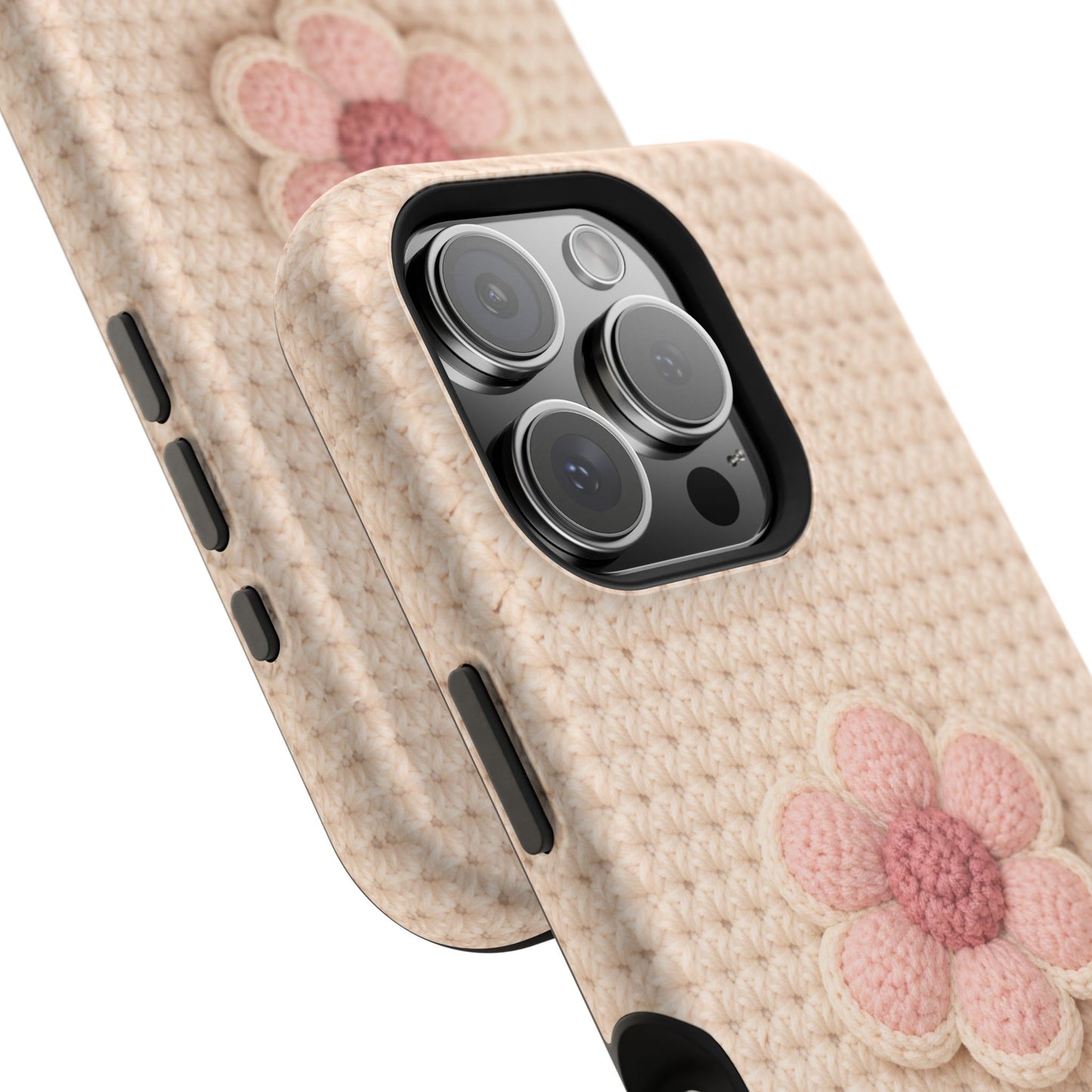 Phone case with floral design and textured surface