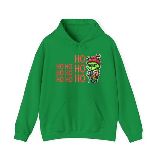 Ho Ho Oh Grinchy Christmas Hoodie, Festive Teddy Bear Holiday Design, Unisex Heavy Blend™ Hooded Sweatshirt