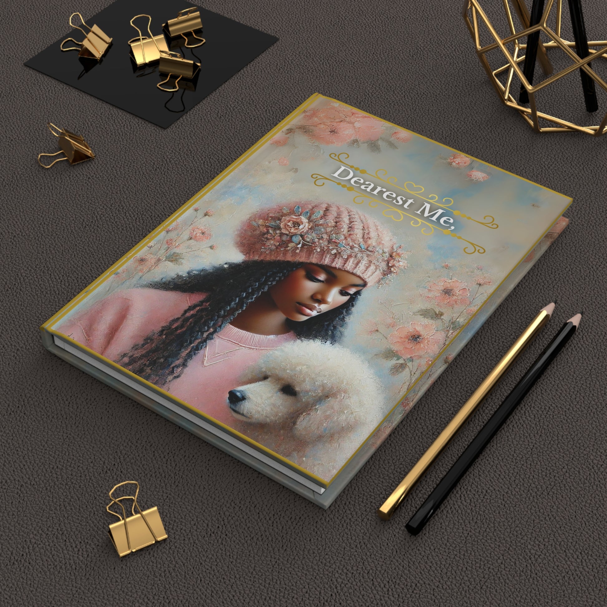 Front cover of the Dearest Me hardcover journal with elegant floral and Afrocentric design