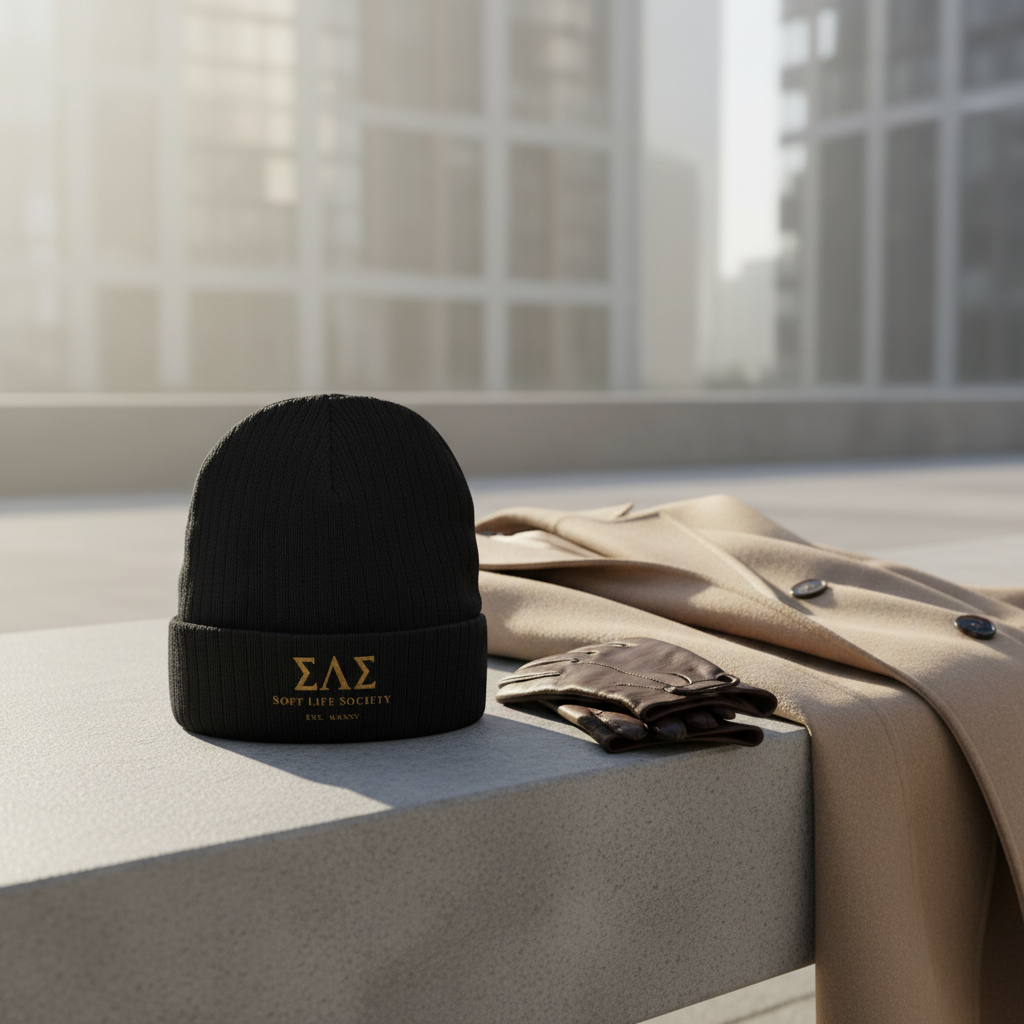 Soft Live Society Greek Letters Beanie - Embroidered Ribbed Knit Cuffed Hat