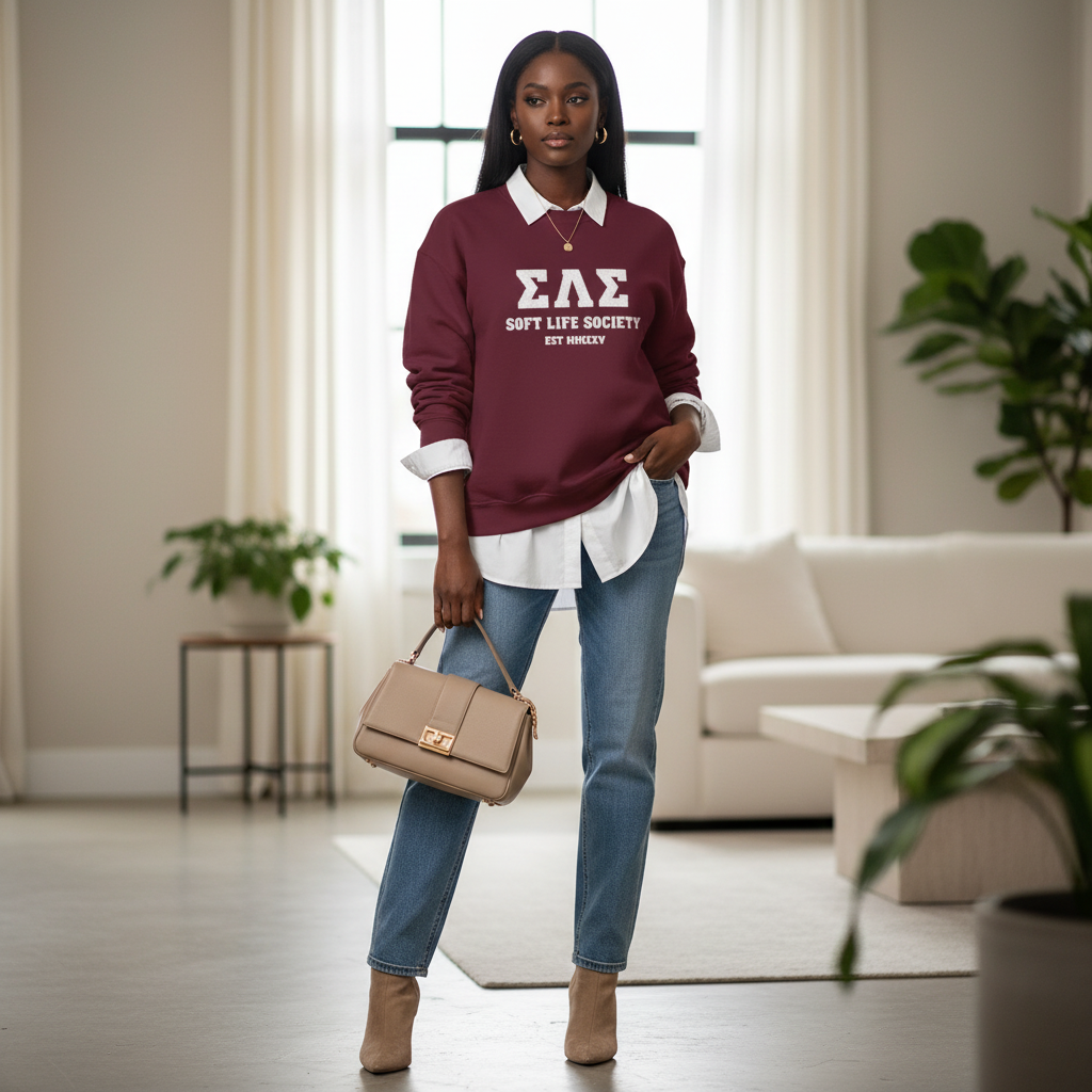 Soft Life Society™ ΣΛΣ Embroidered Crewneck Sweatshirt