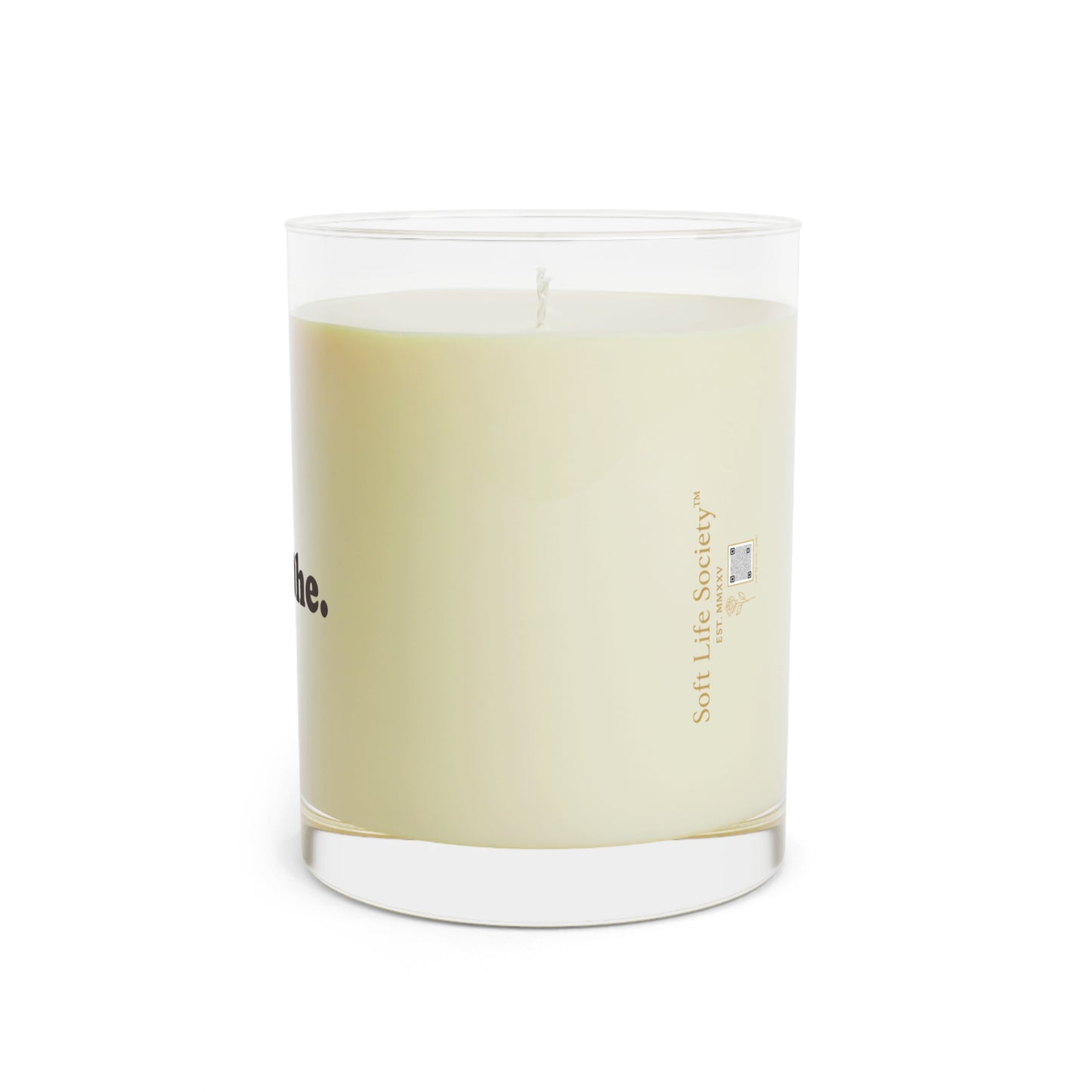 Soft Life Society Candle with logo on a white background