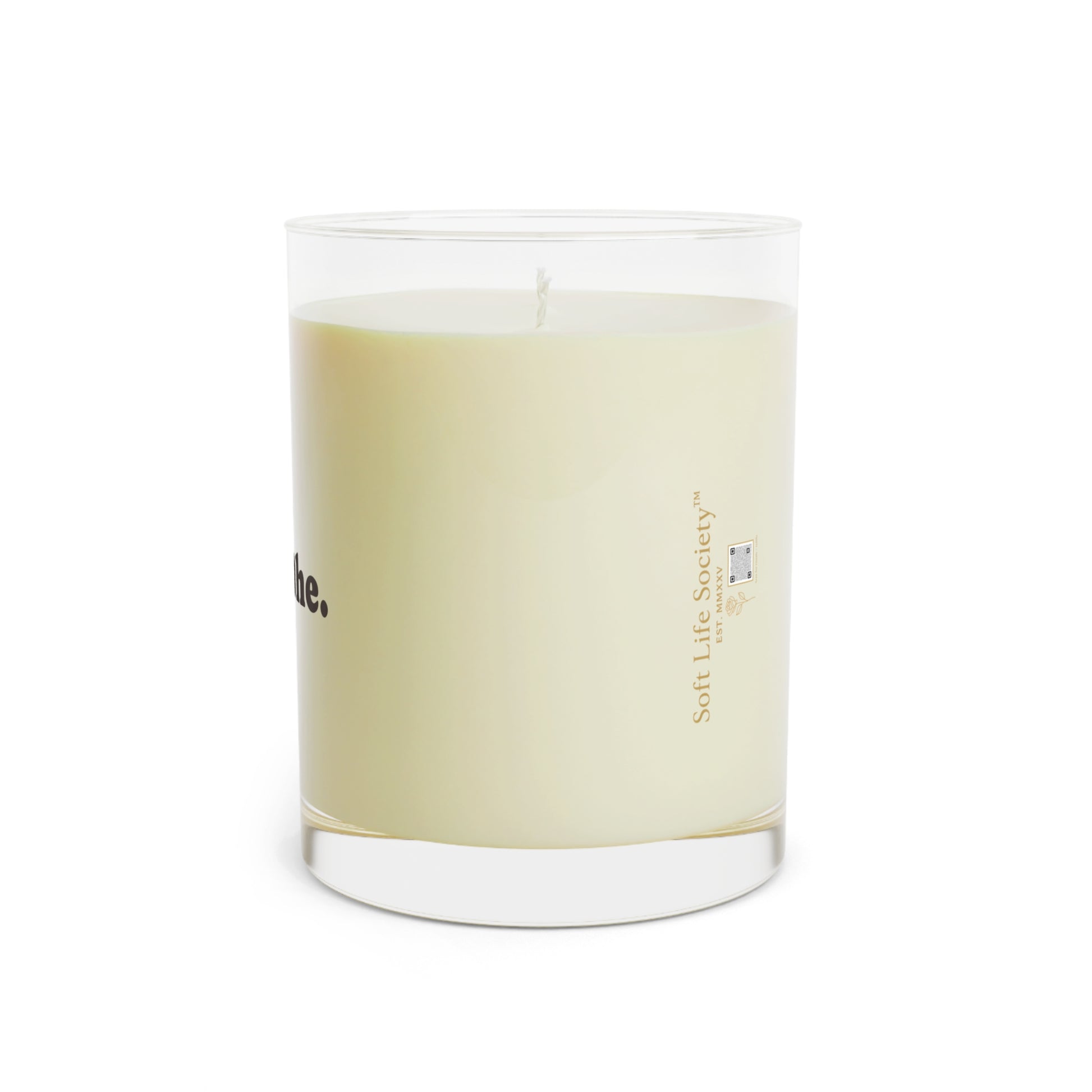 Soft Life Society Candle with logo on a white background