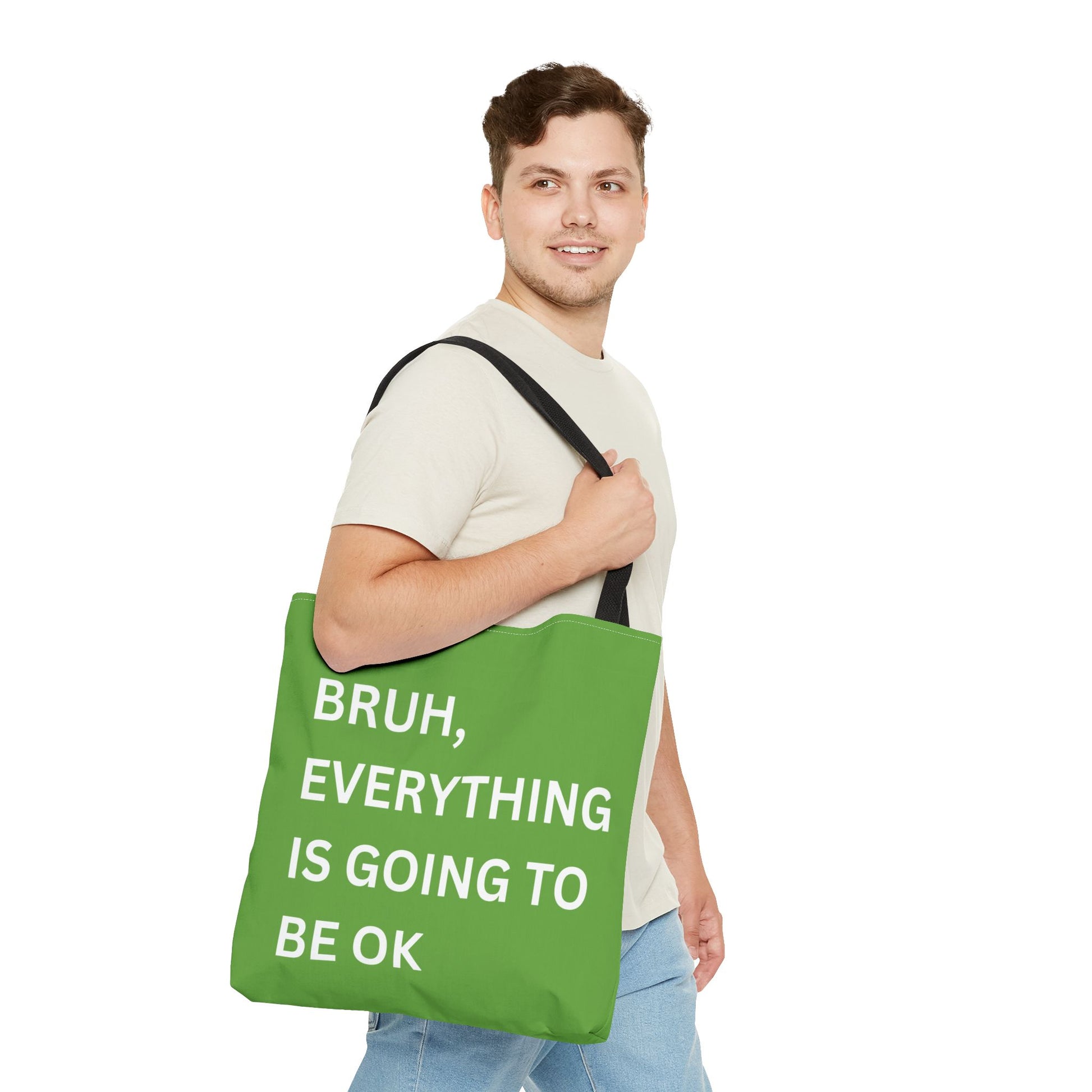 Close-up of a person carrying the minimalist tote bag, highlighting the motivational message in a clean and simple style.