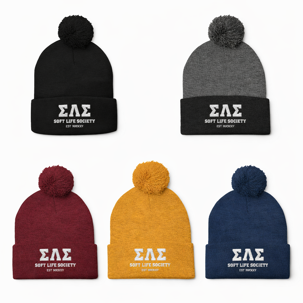 Soft Life Society™ ΣΛΣ Pom Pom Beanie | Varsity Knit Winter Hat