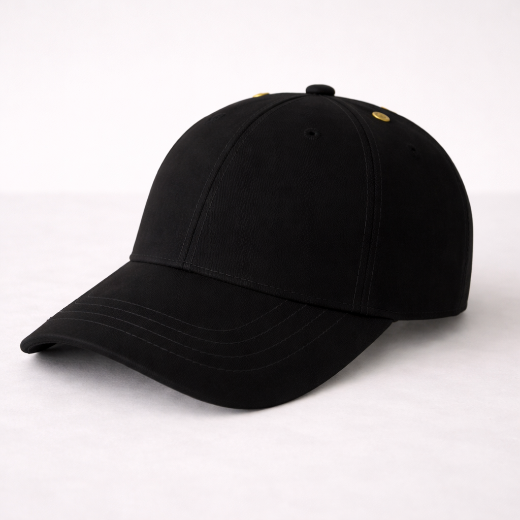 Black designer baseball cap on a white background